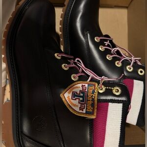 Timberland Black Boots with Pink and White Accents
